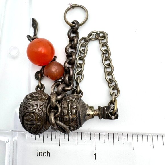 Qing Antique Chinese Silver Gourd Snuff Bottle Charm Coral Adornment Chain 20 g - Picture 4 of 16
